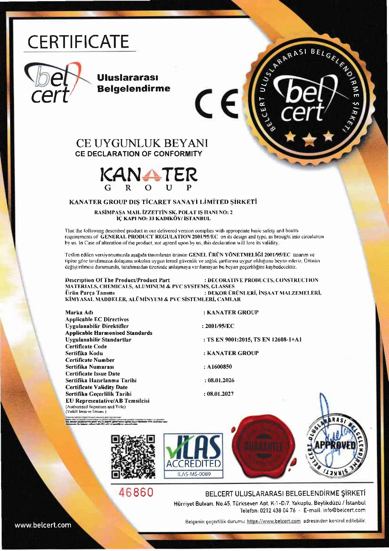 KANATER® group CE certificate