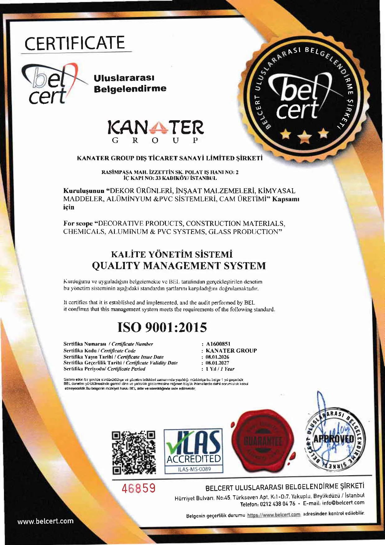 KANATER® group ISO9001 certificate